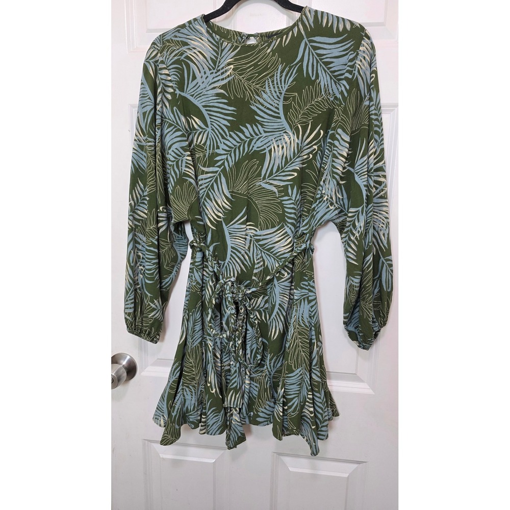 VICI Tropical Palm Leaf Mini Dress Women's M Green Braided Belt Beach Festival